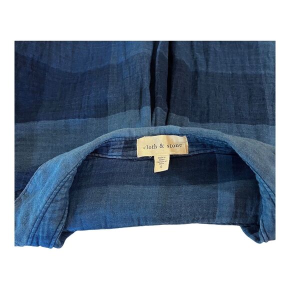 ANTHROPOLOGIE Cloth & Stone Blue Plaid Long Sleeve Button-Up Womens Shirt Small - Picture 5 of 9